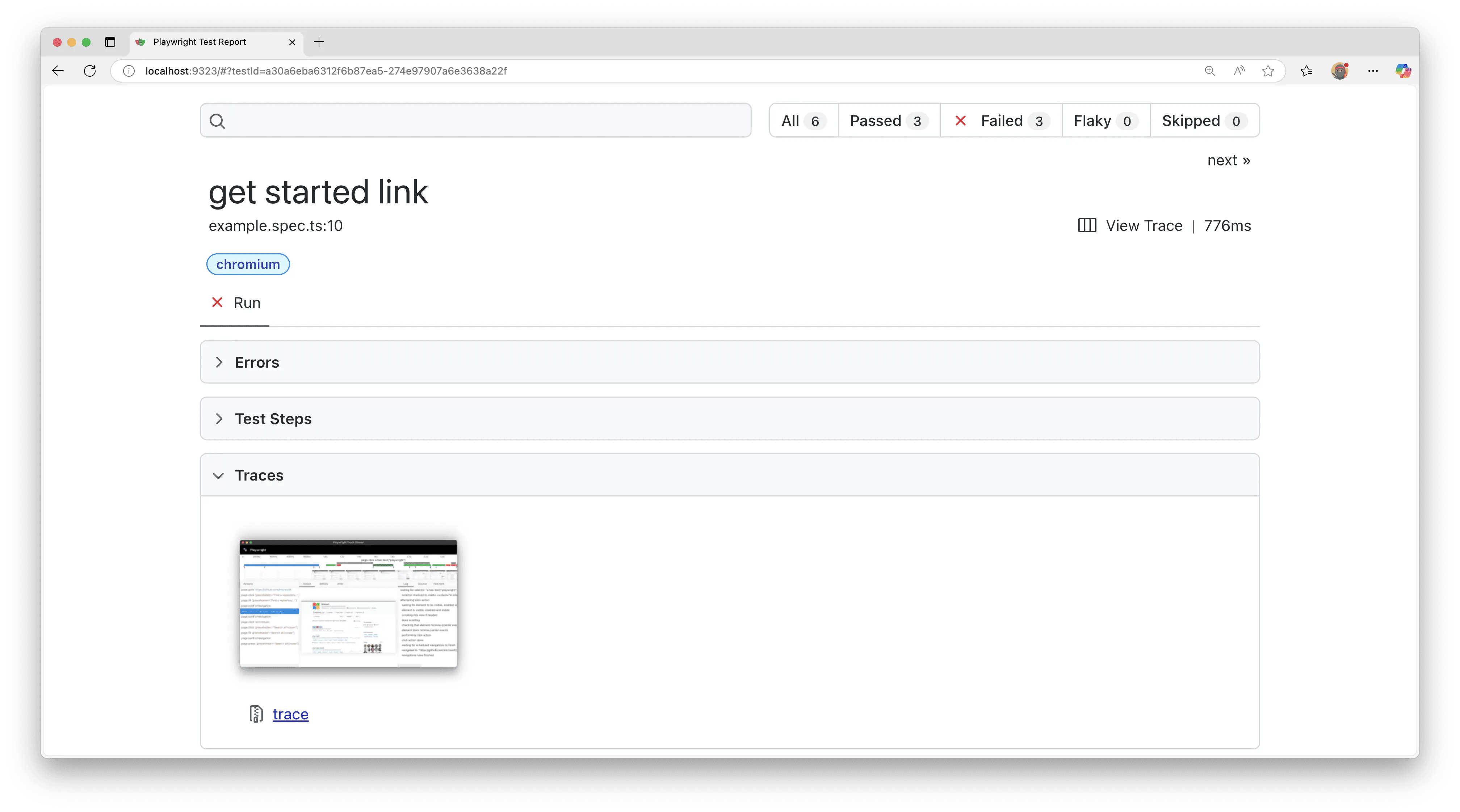 playwright html report detailed view