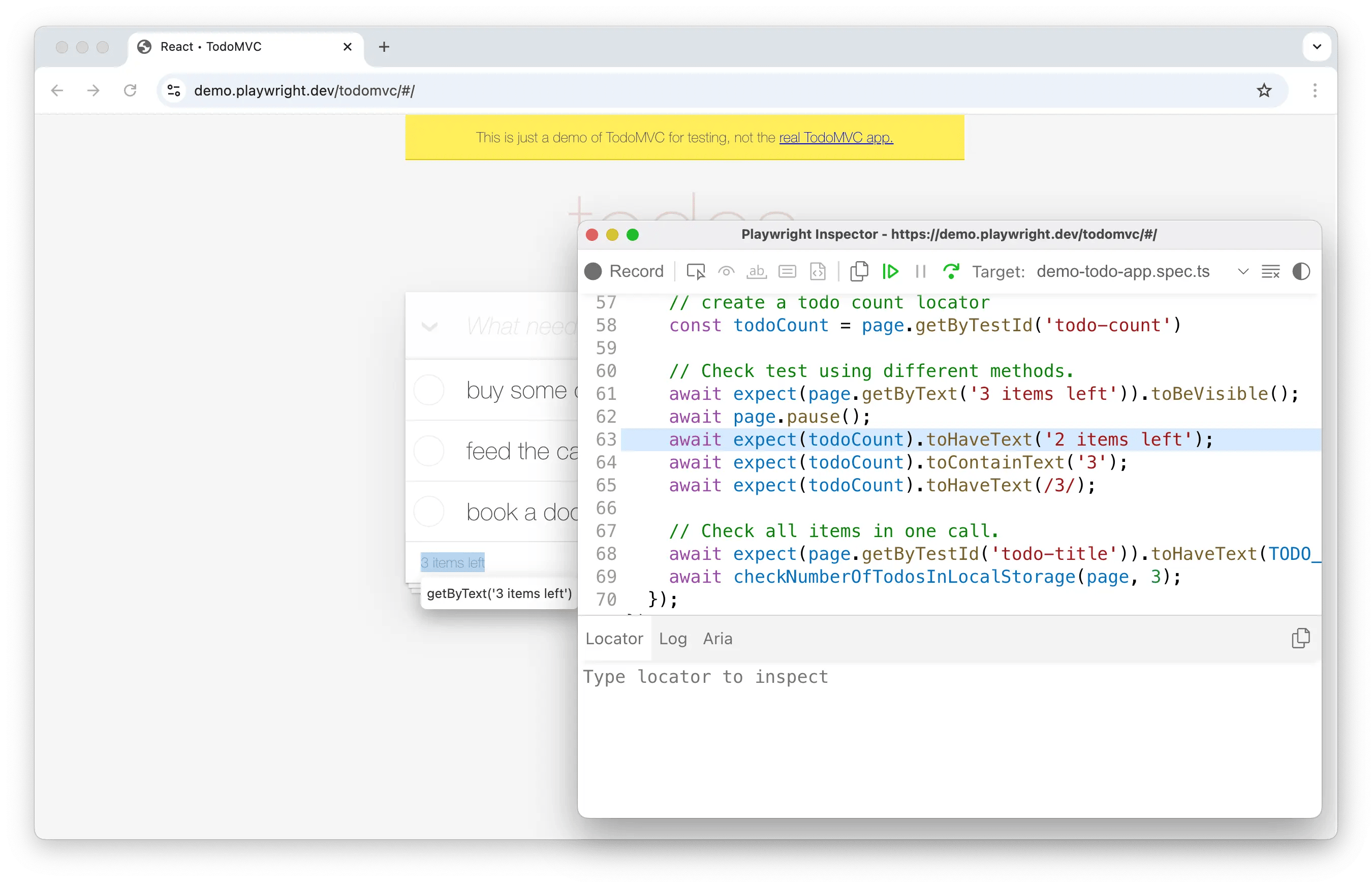 Debugging Tests with the Playwright inspector