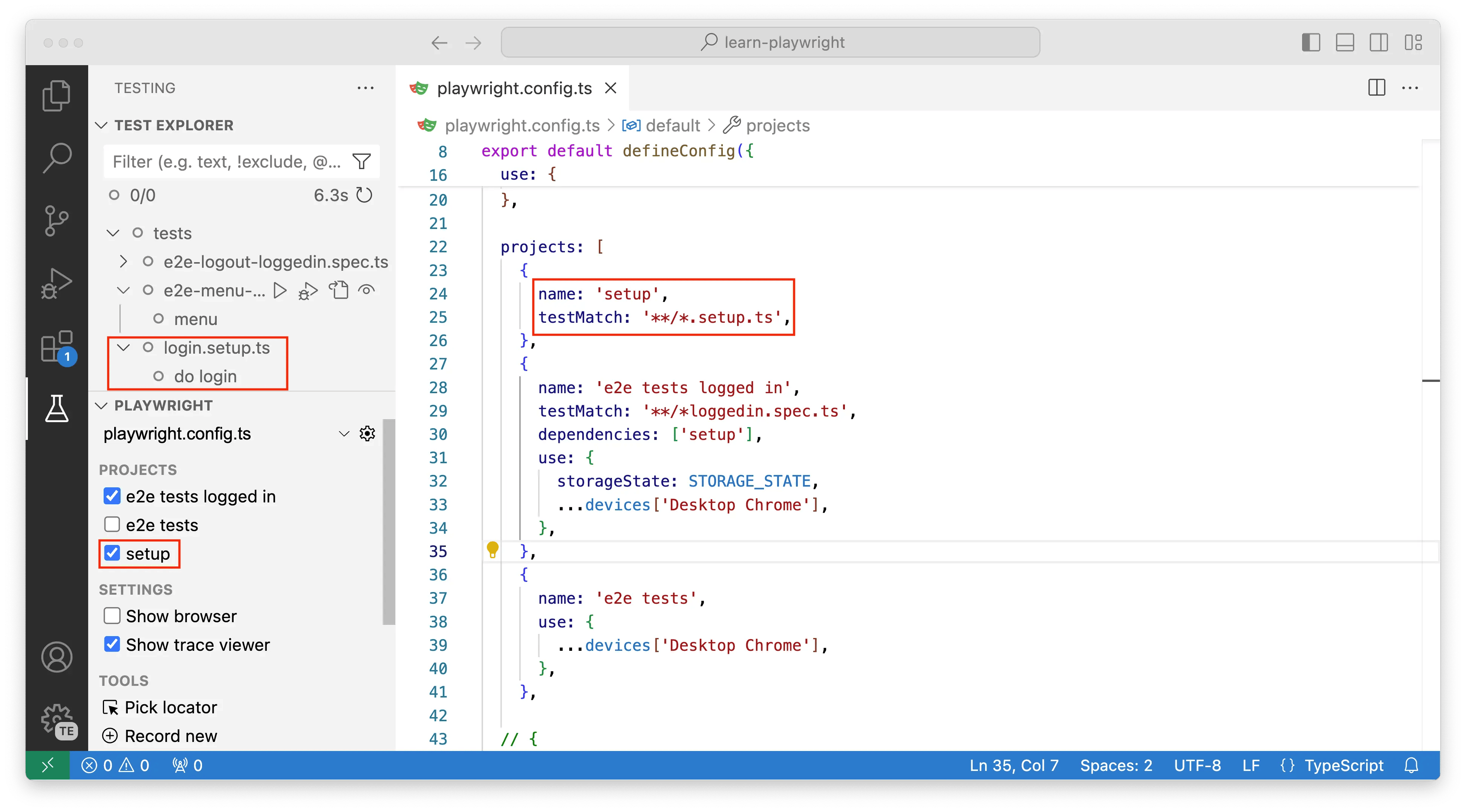 setup tests in vscode