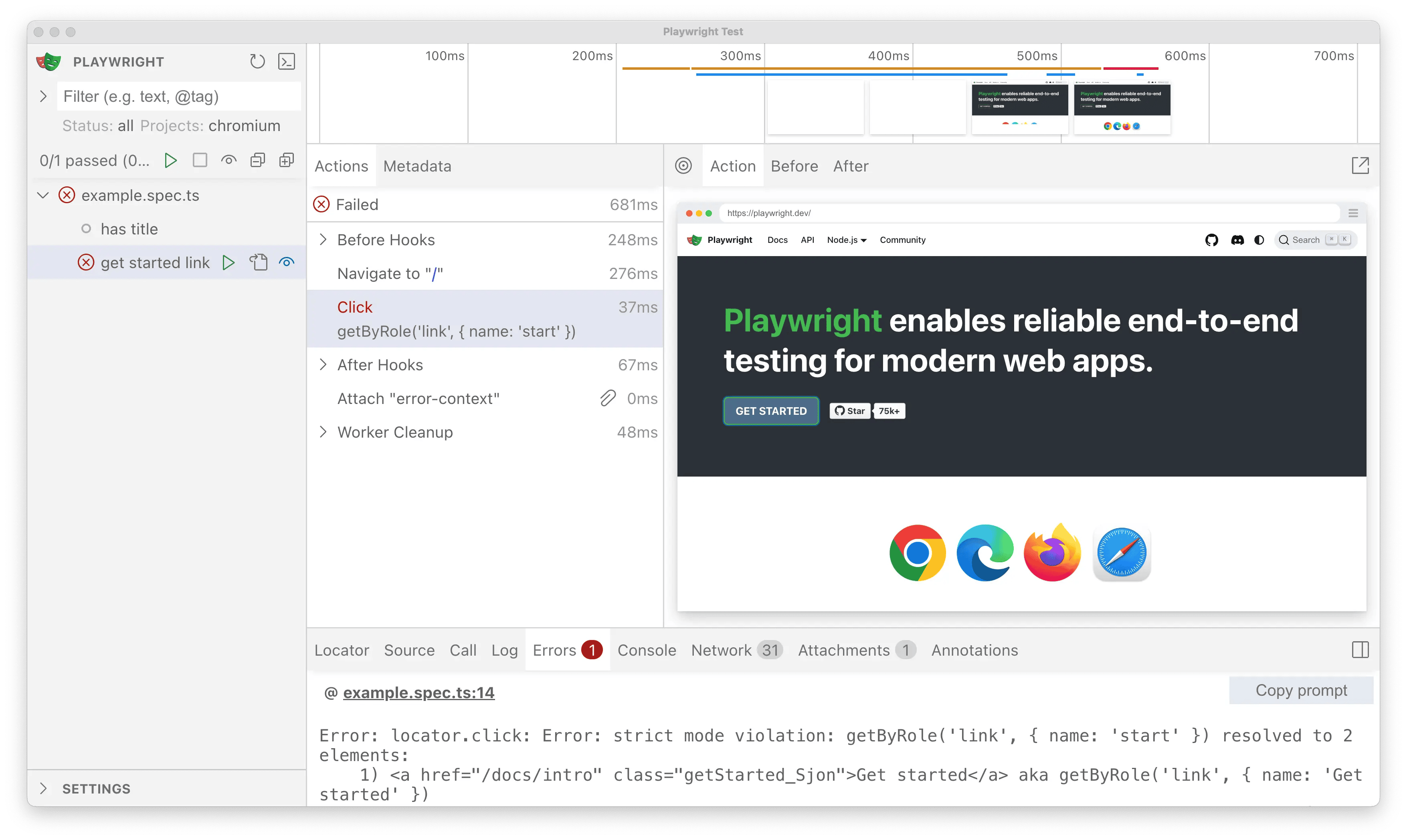 showing errors in ui mode